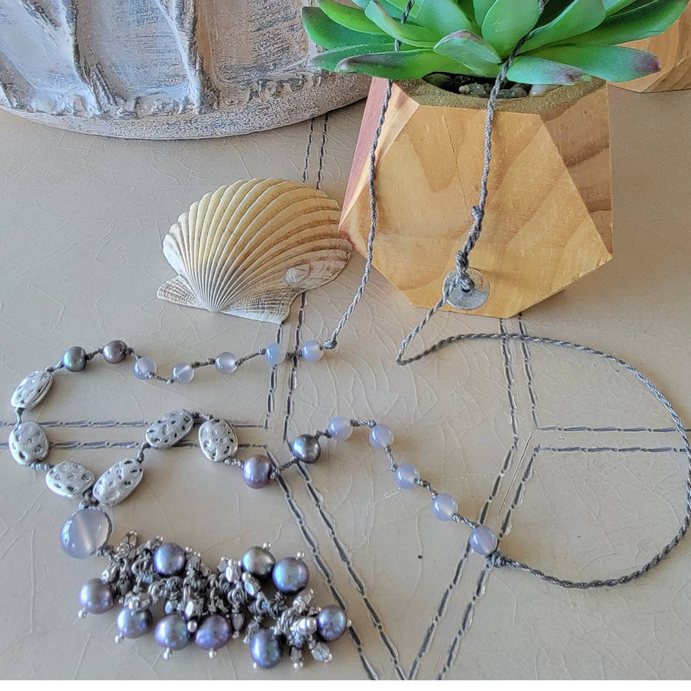 Matte Silver and purple bead necklace